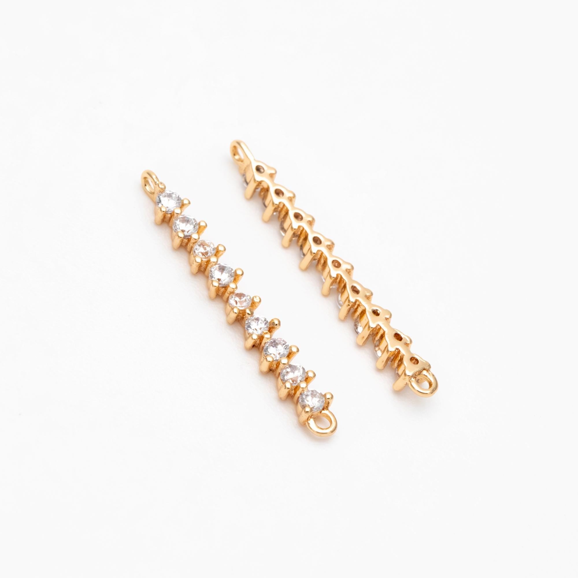 4pcs CZ Pave Bar Connector 20mm, Real Gold plated Brass, Cubic Zirconia Stick Charms (GB-1143-B)